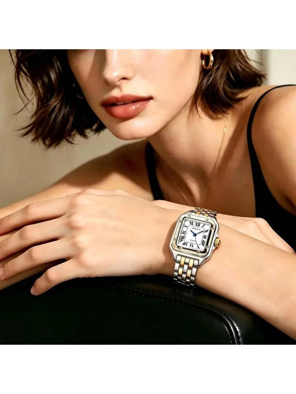 Women's Silver Gold White Crystal Roman Dial Bangle Stainless Steel  Wristwatch